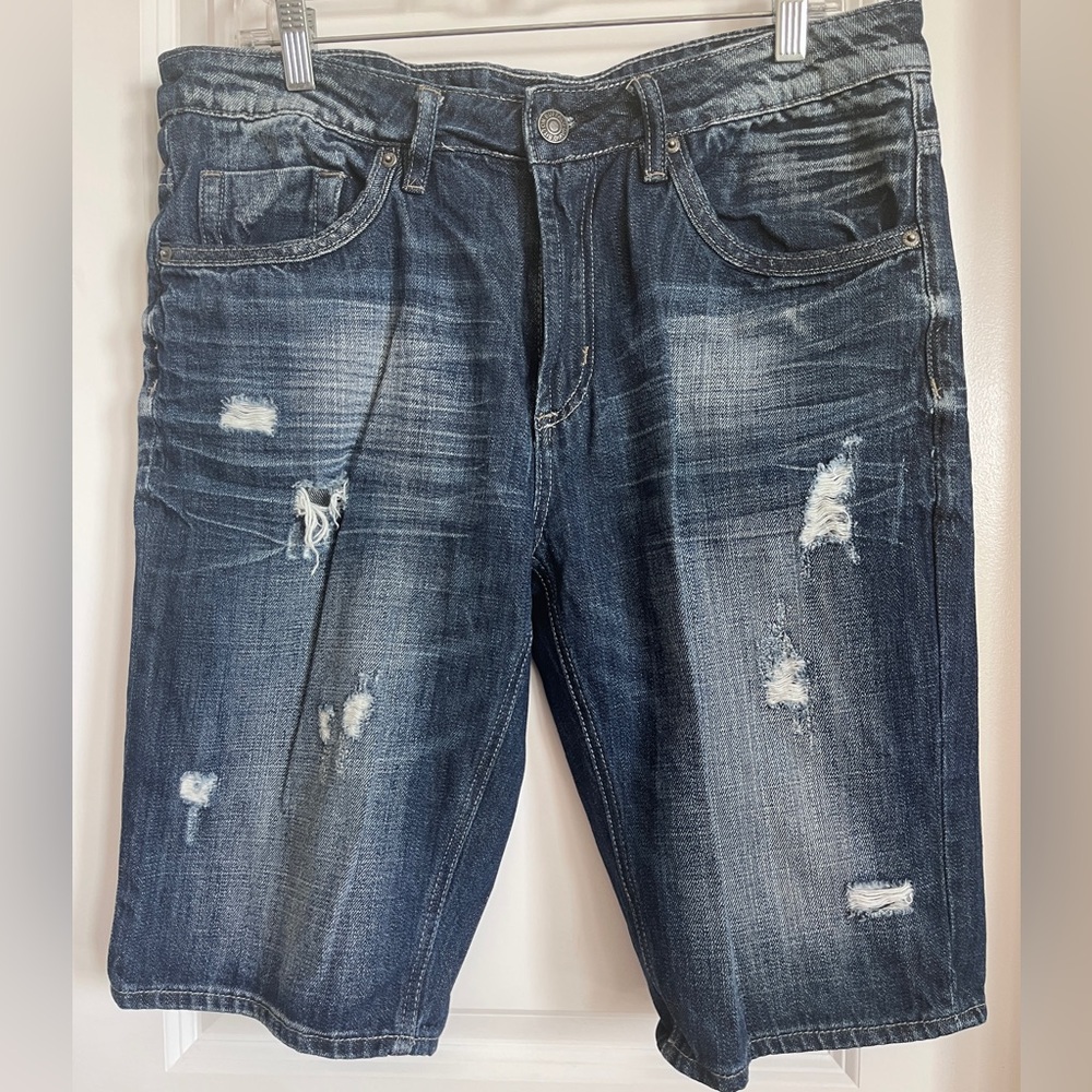 Buffalo David Bitton Blue Distressed Slim Fit Jean Shorts Men’s Size 34 * 13”